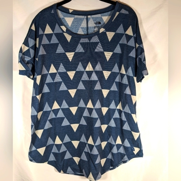The North Face Geometric Design Woman's T-shirt Blue And White Size Large - Picture 1 of 10